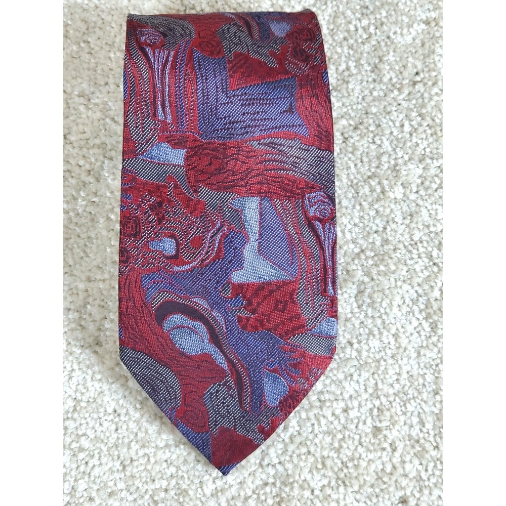 Super Joy Original‎ Design Men's Neck Tie Abstract Burgundy and Blue 58"